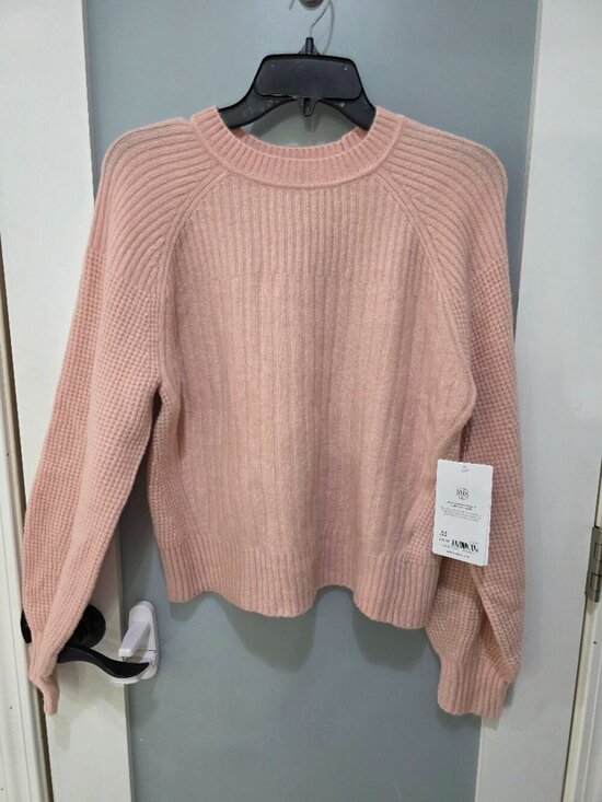 Athleta Womens Merino Wool Puff Sleeve Rib Knit Sweater Pink Size M NWT - Picture 3 of 9
